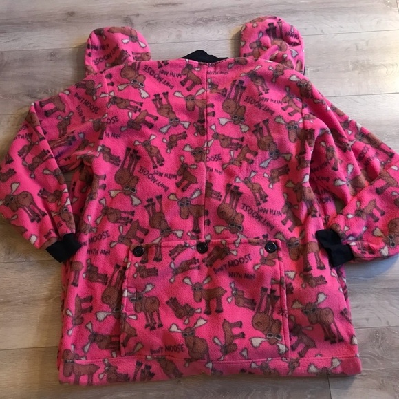 Lazy One XL womens pink Don’t moose with me footed trap door onesie - Picture 5 of 8